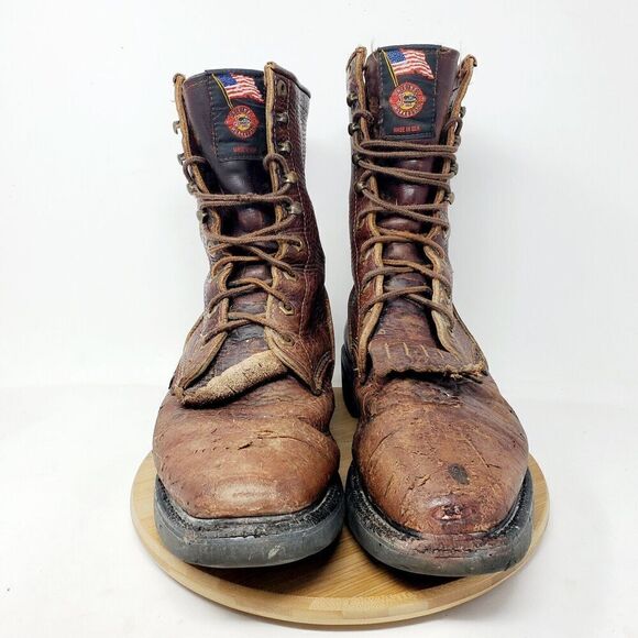 Justin Boots Mens 9 D Brown‎ Leather Conductor Briar 8 Comfort Packer Work Shoes - Picture 3 of 15